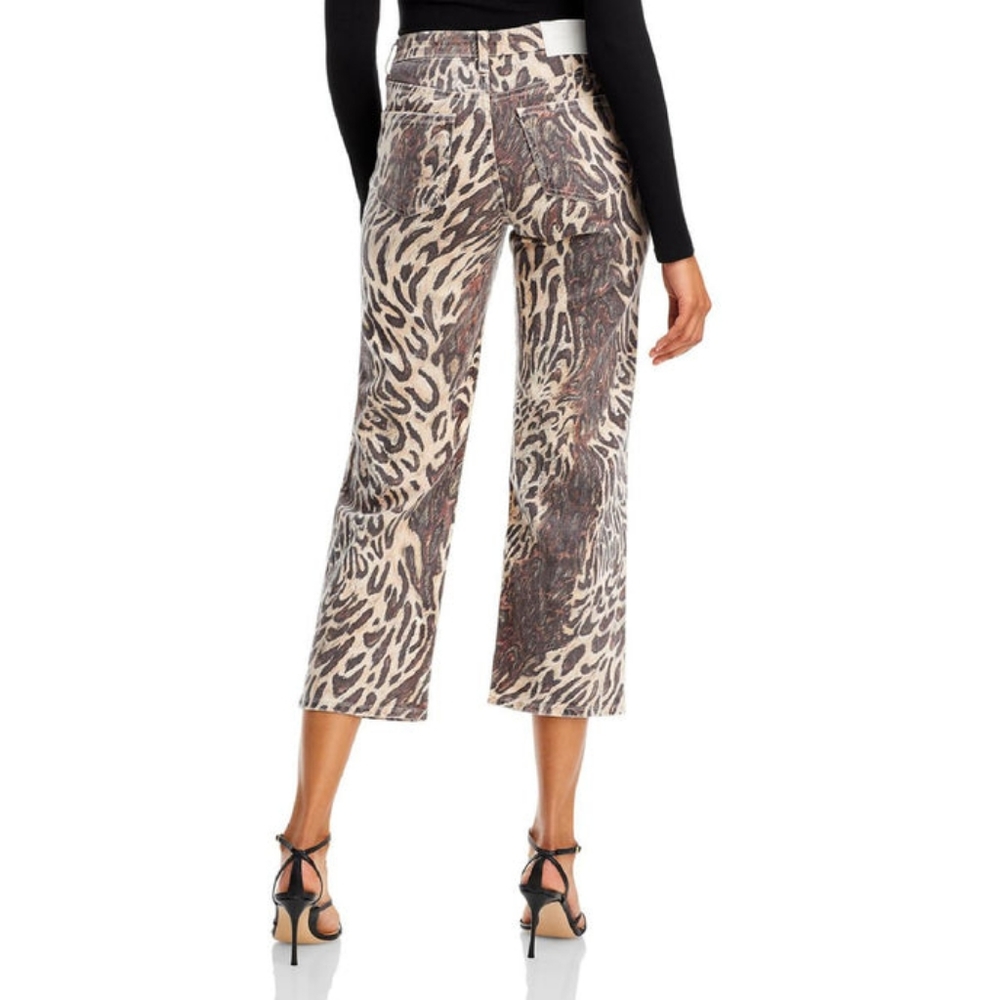 JONATHAN SIMKHAI HIGH RISE ANIMAL PRINT CROPPED JEANS BROWN SZ 30 - Picture 3 of 10